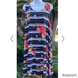 Sz XL Bobbie Brooks Tank Dress Sundress Stripes And Roses Stretch Knit NWT